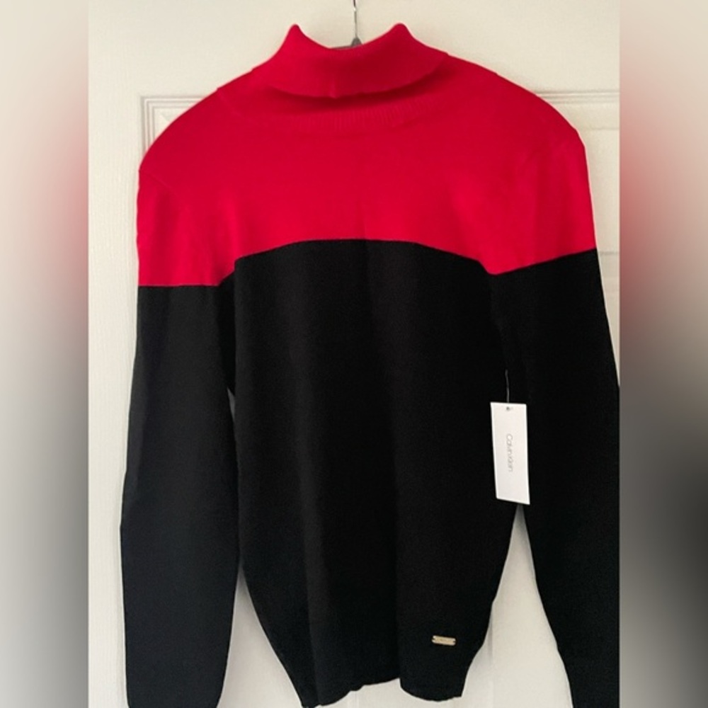 Calvin Klein red and black turtle neck